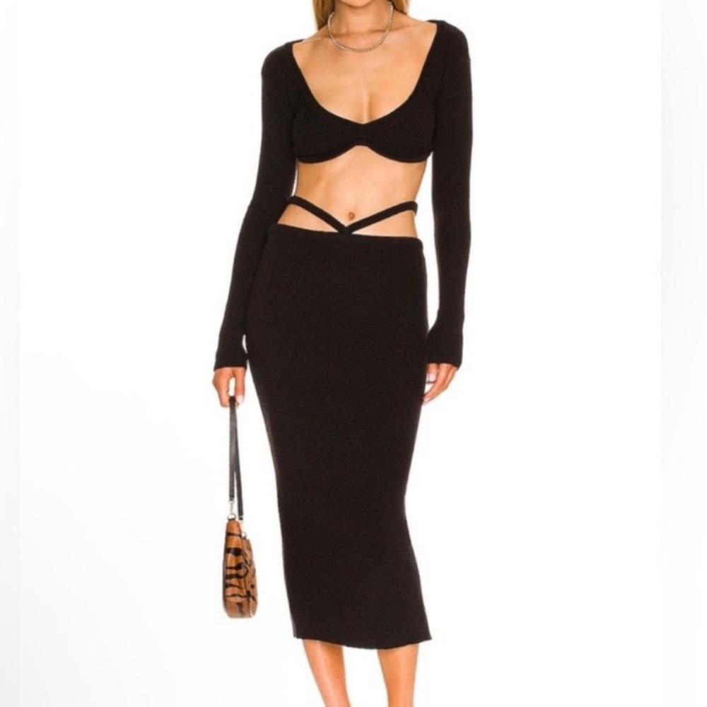 NEW For Love & Lemons sweater pencil Black Midi Skirt size S